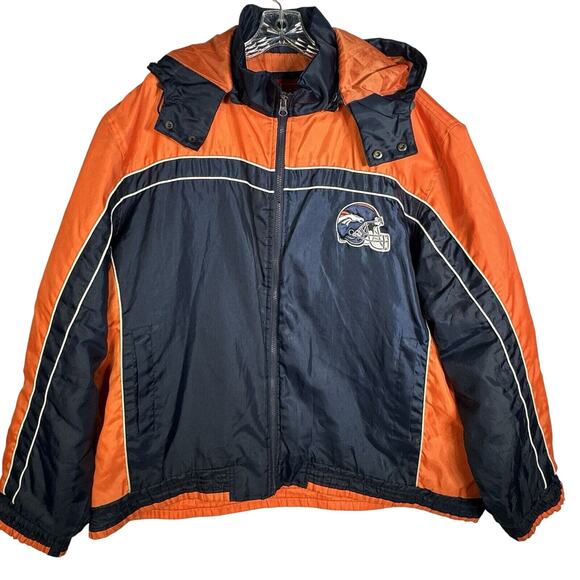 NFL Denver Broncos Zip Hooded Coat Quilted Lining Vintage Men's XXL
